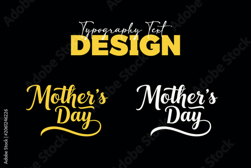 Elegant Mother's Day hand-drawn script typography text design set in yellow and white, isolated on a dark background. Perfect for holiday greeting cards and prints.