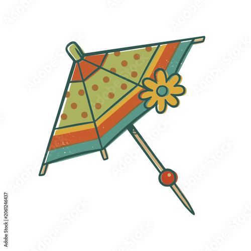Retro cocktail umbrella illustration, vintage design, isolated on white.