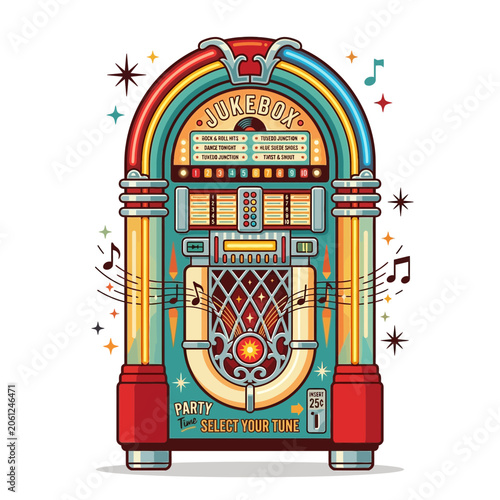 Retro jukebox illustration, music entertainment concept