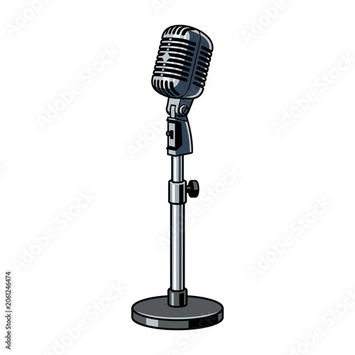Retro microphone illustration, audio equipment on white backdrop