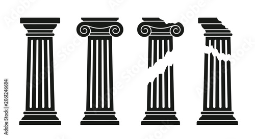 Bild auf Leinwand Ancient Greek column silhouettes with varying degrees of damage black silhouette