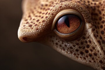 Extreme close-up macro shot of a gecko's eye and textured skin, showcasing intricate details and patterns.