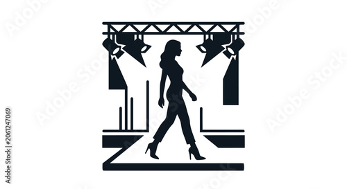 Fashion model walking on a runway black silhouette