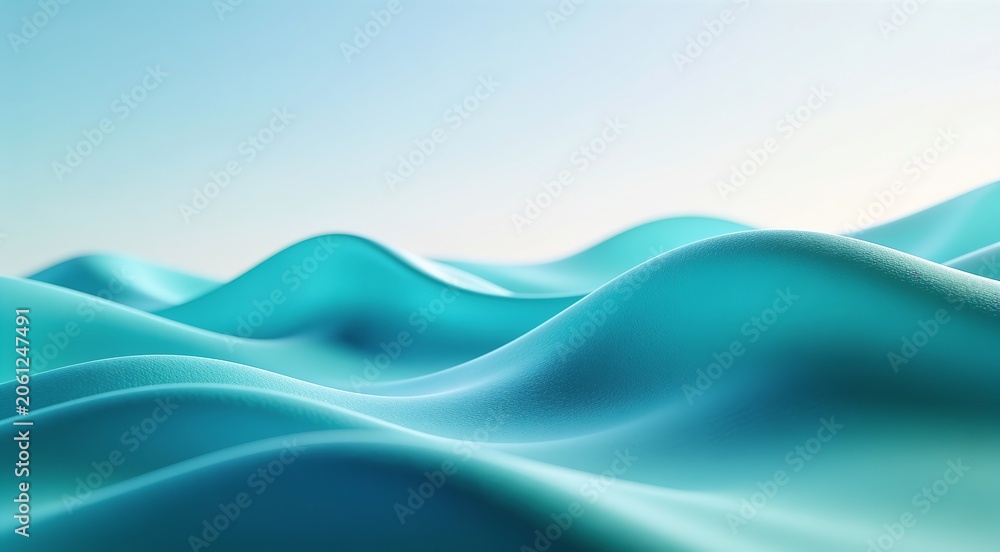 Obraz premium Abstract 3D Render of Smooth Blue Ocean Waves in Minimalist Style