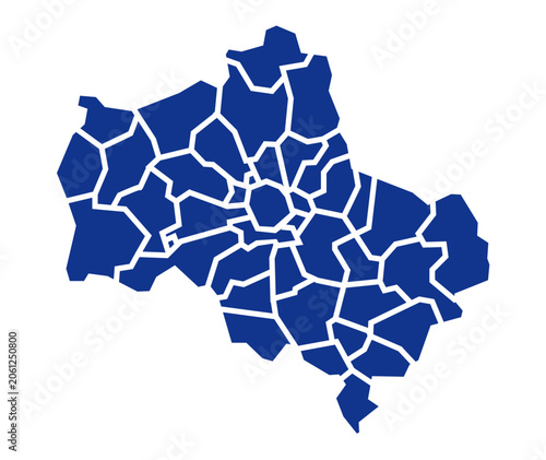 Canvas Print Moscow Oblast Professional Solid Blue Flat Vector Map with All Administrative Di