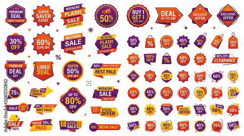 Collection of Colorful Sale and Discount Tags and Labels for Marketing and Promotions