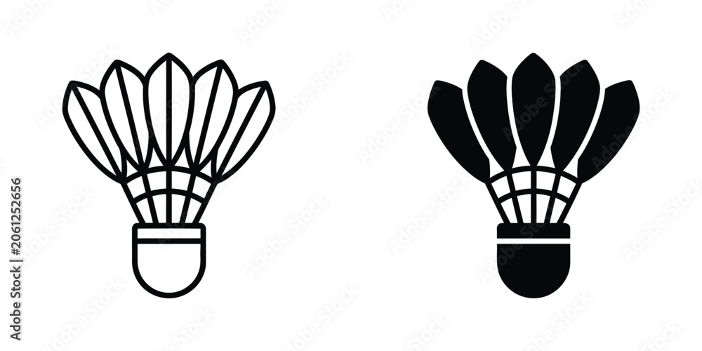Fototapeta premium Badminton Shuttlecock Icon Set in Outline and Solid Black Styles
