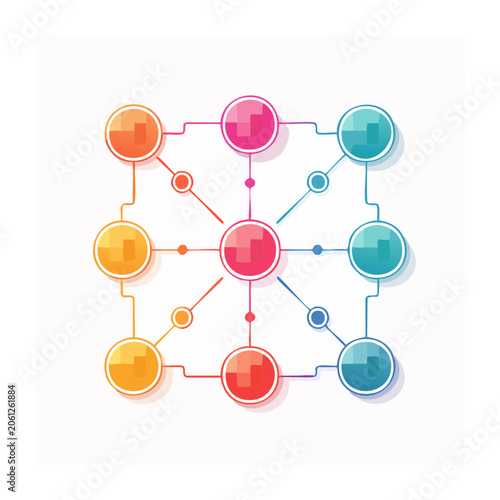 Colorful Network Diagram with Nodes and Connections