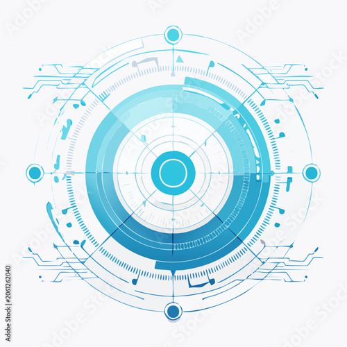 Futuristic Digital Interface with Blue and White Circular Design