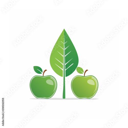 Green Apples and Leaf Flat Design Illustration