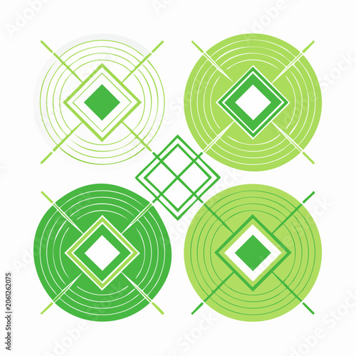 Green Geometric Pattern with Circles and Diamonds