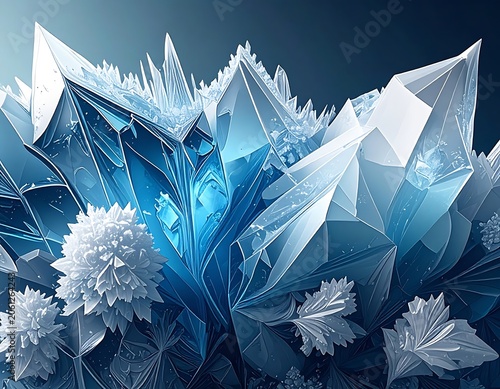 Frozen Crystal Ice Formation Closeup Macro.