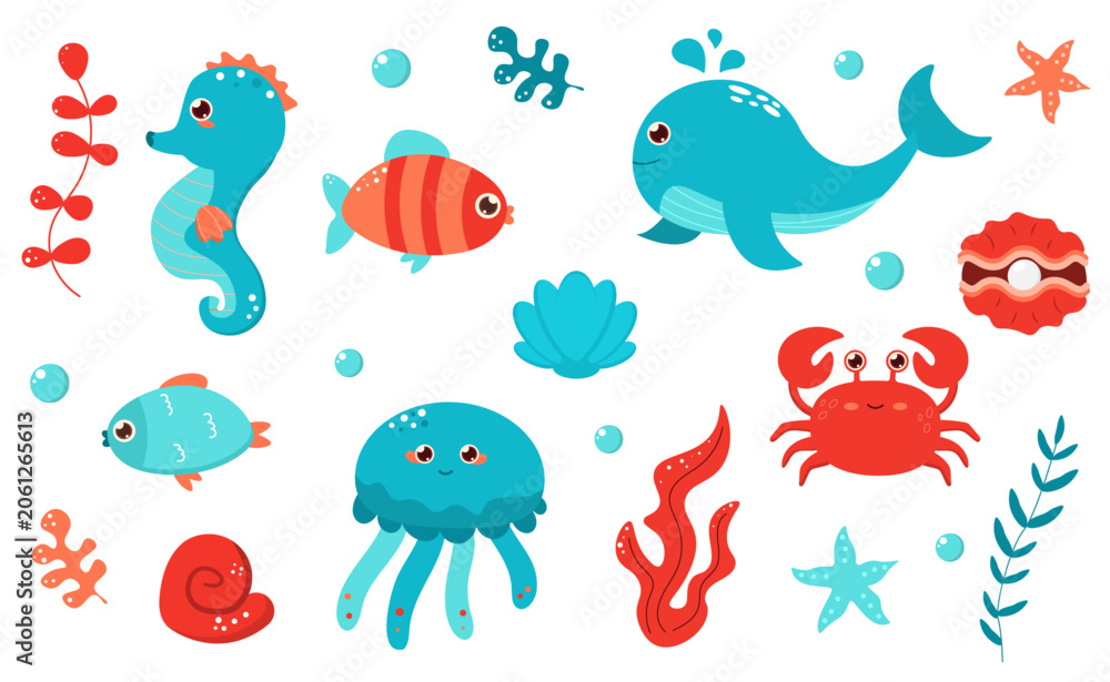 Obraz premium Ocean animals vector element set