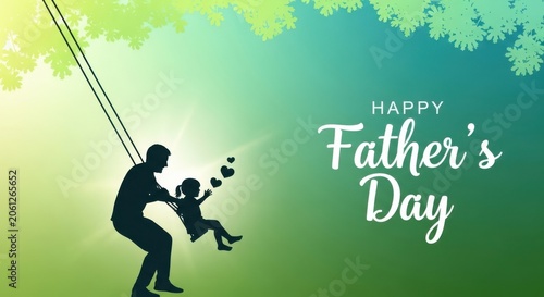 Father Pushing Daughter on Swing Silhouette, Happy Father's Day Celebration