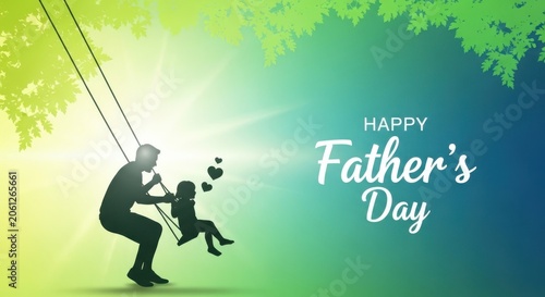 Father Pushing Child on Swing Silhouette with Hearts, Happy Father's Day Greeting