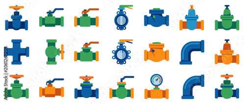 Colorful Valve Illustration Collection of Plumbing Components.
