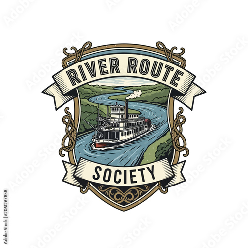 Fotografía Detailed vintage riverboat crest for a heritage society or river transport service