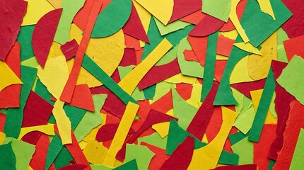Abstract Colorful Paper Collage with Red Yellow and Green Scraps