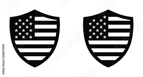 American flag shield icons in black and white Vector