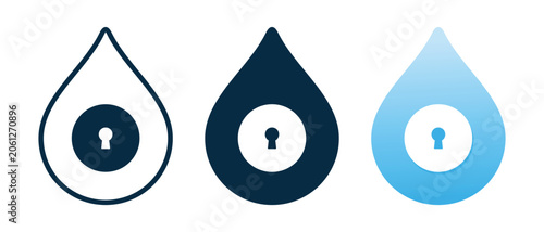 Locked Water Drop Icon with Security Keyhole Symbol. Vector Illustration