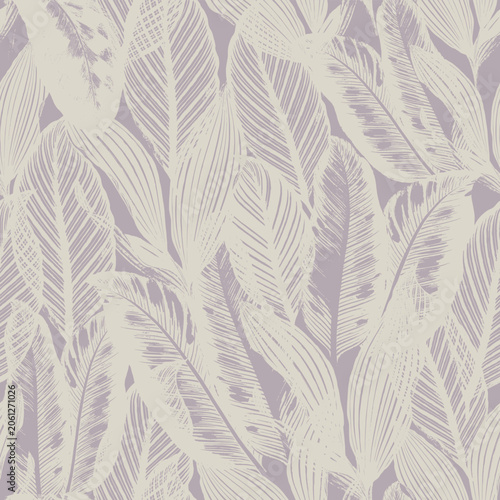 Subtle Tropical Leaves Decorative seamless pattern. Repeating background. Tileable wallpaper print.