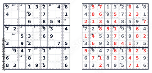 Sudoku square vector with filled and empty cells in grid format  