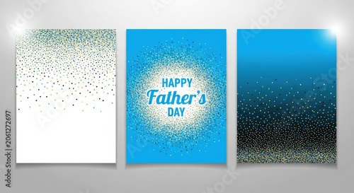 Happy Father's Day Greeting Card with Glittering Confetti and Blue Gradient Background