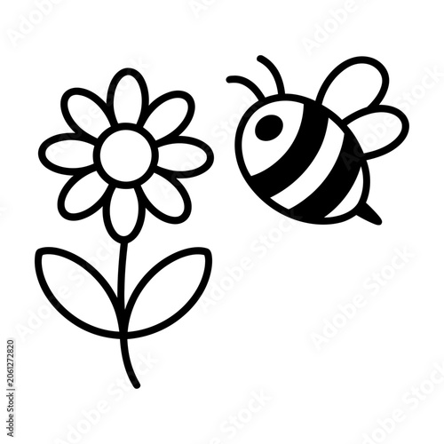 Cute bee flying to flower vector icon for spring nature and garden pollination concept
