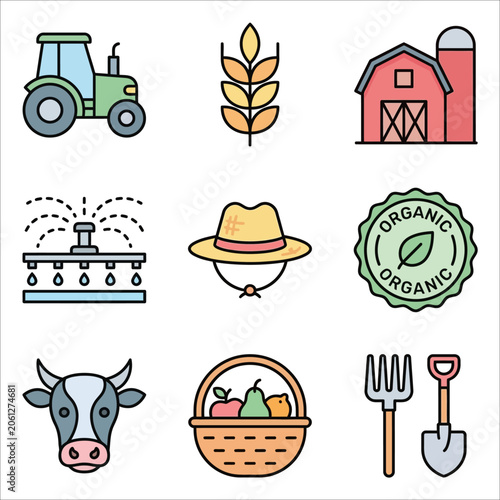 Canvas Print icon bundle for agriculture, farming, organic produce, livestock, tools, and far