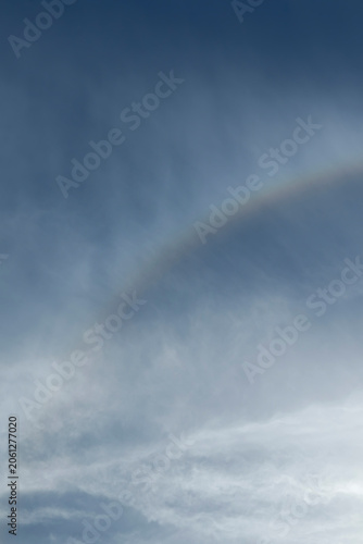 Vivid circumzenithal arc forming an upside down rainbow in the sky via ice crystals