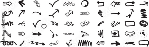 Hand Drawn Arrow icon Symbols Brush Stroke Texture,And Miscellaneous Markings Collection and symbol doodles on a white background