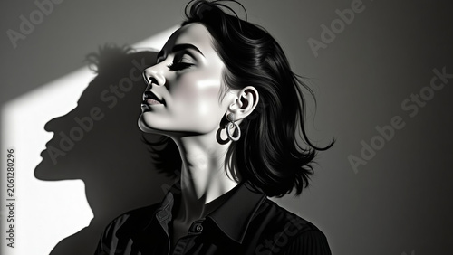 By a highcontrast hard iteration light source from the right casting a dramatic diagonal shadow