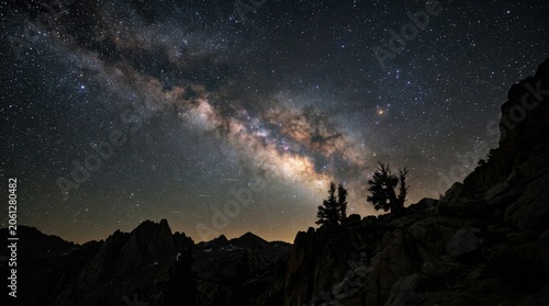 Breathtaking View of the Milky Way Over Majestic Mountain Peaks