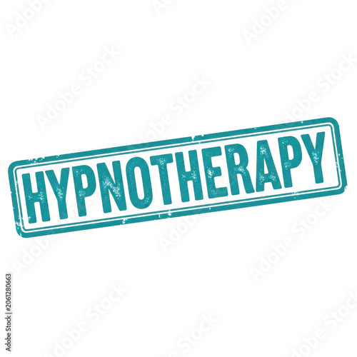 Hypnotherapy text in a distressed blue stamp style