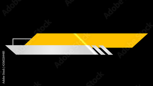 Dynamic lower third animation on a black background with futuristic yellow and silver design. Modern lower third for TV news, broadcast graphics, information bars, and news channel.