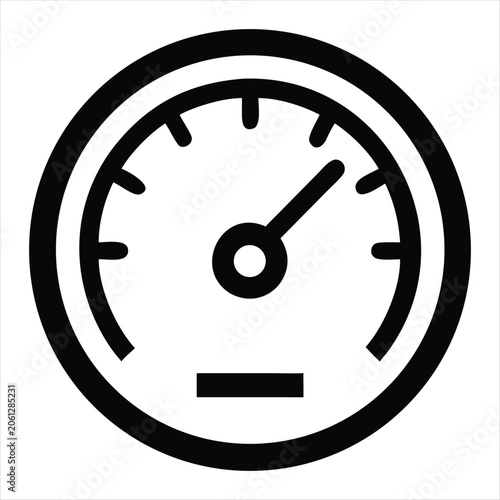 Foto Simple speedometer icon with needle indicating moderate speed against a clean wh