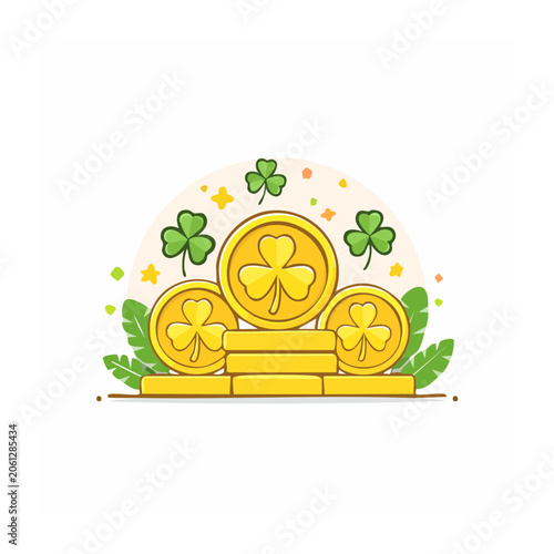 Gold coins with shamrocks on a podium illustration