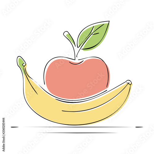 Minimalist Line Art of Apple and Banana