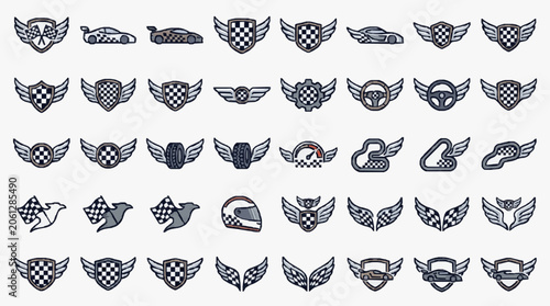 Foto Striking checkered wing racing car crest emblem with dynamic speed design elemen