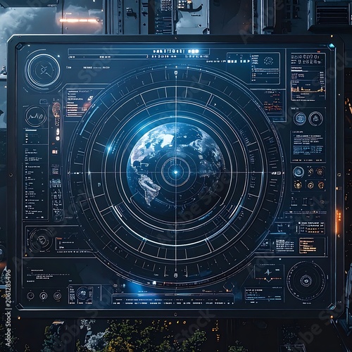 Futuristic Control Panel with Earth Display.