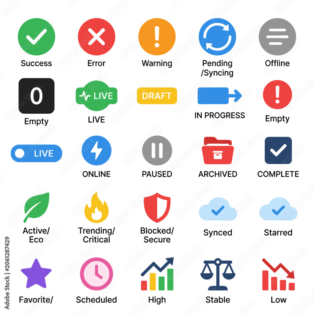 Fototapeta premium Set of status and action icons for user interface.