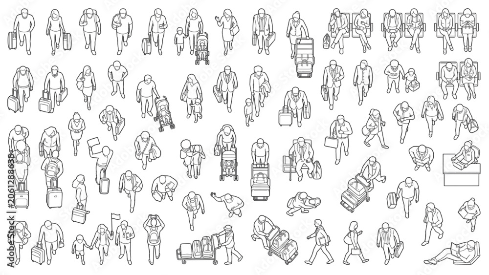 Obraz premium Top View Airport Travelers Collection Architectural Human CAD Library