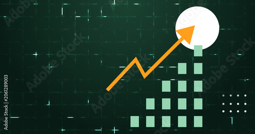 Business Growth Grid Background.Rising Stock Market Chart,Financial Performance, Investment Success & Rising Interest Rates.Technology Business Growth Bar Graph with Upward Trend Arrow