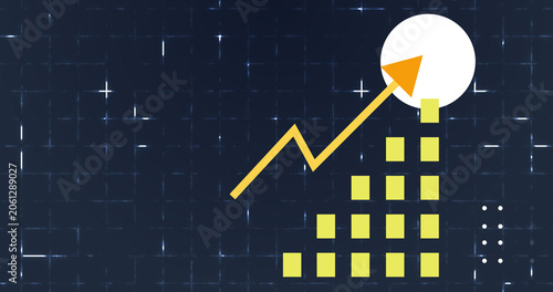 Business Growth Grid Background.Rising Stock Market Chart,Financial Performance, Investment Success & Rising Interest Rates.Technology Business Growth Bar Graph with Upward Trend Arrow