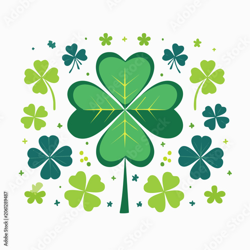 Green Clover Pattern with Four-Leaf and Three-Leaf Clovers