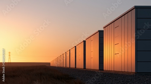 Industrial battery energy storage system at sunset