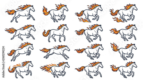 Collection of Horse Galloping Poses Vector Illustration.