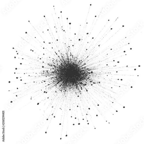 Halftone Dot Explosion Shape with Sunburst Rays and Comic Book Appearance