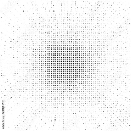Abstract Dotted Sun Ray Burst with Vintage Print Texture and Comic Flare