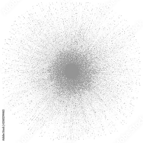 Retro Explosion Shape with Radial Halftone Pattern and Grainy Dot Texture